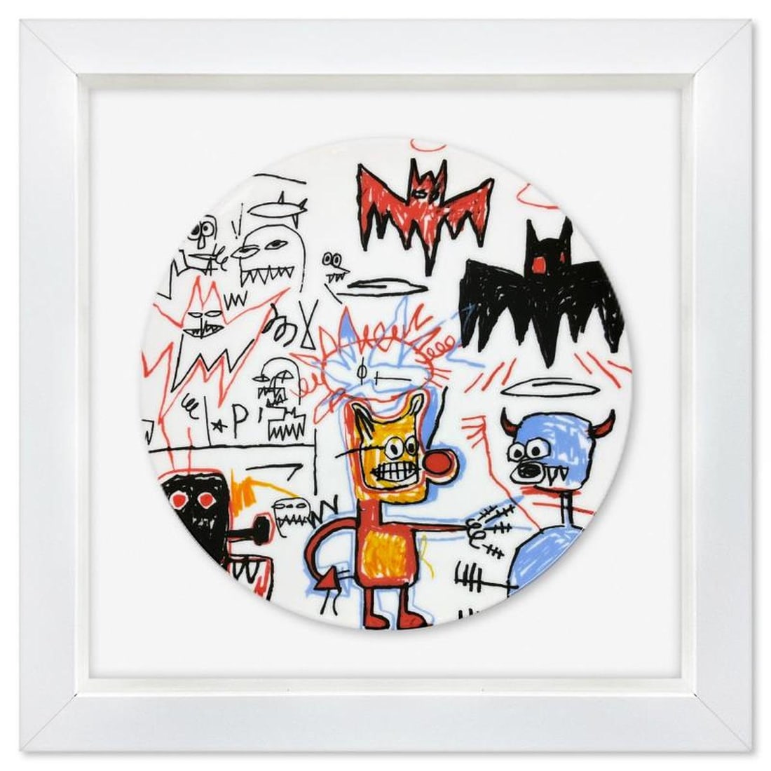 Jean-Michel Basquiat (1960-1988), "Batman 1983" Framed Limoges Porcelain Plate. (1 of 2)
