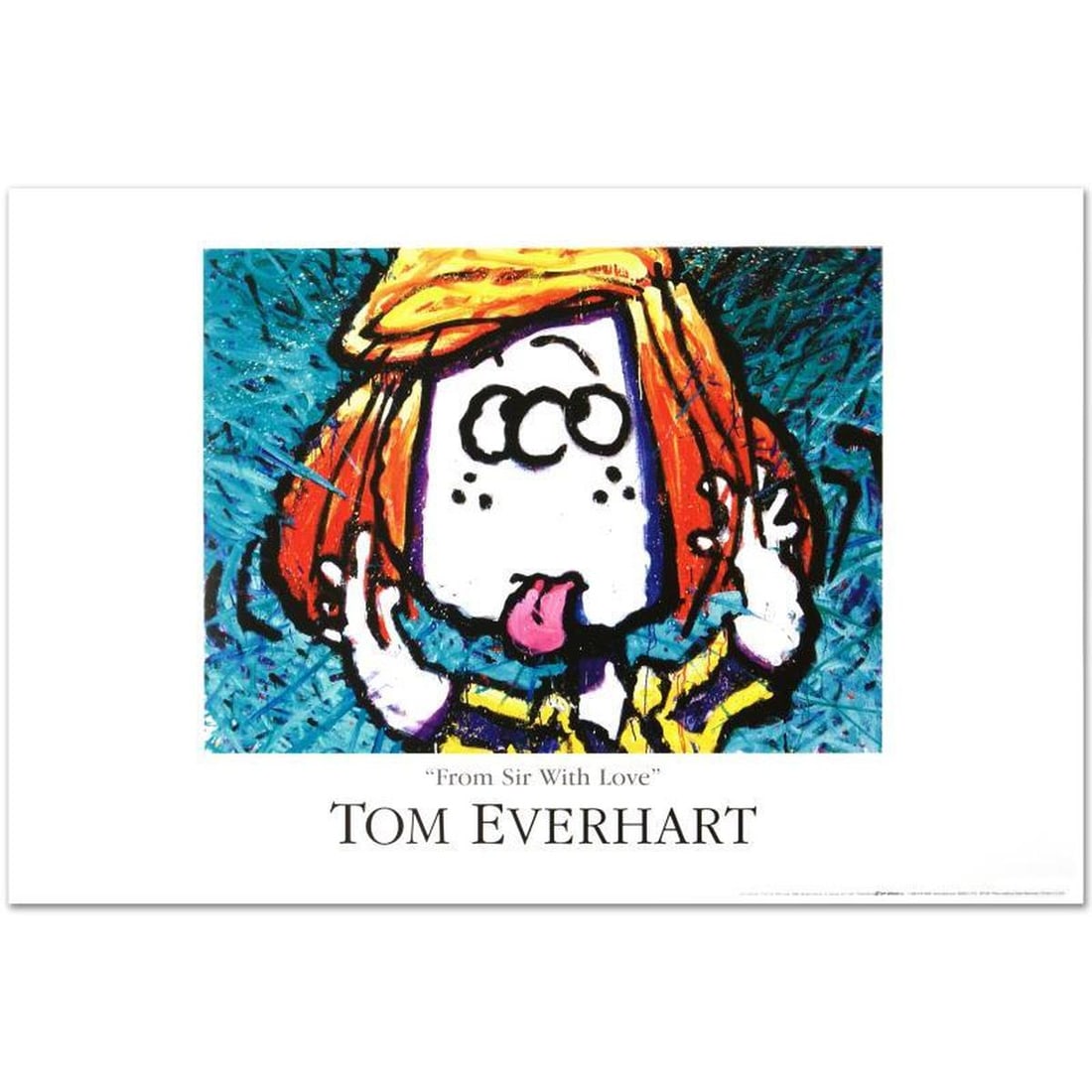 From Sir With Love Fine Art Poster by Renowned Charles Schulz Protege Tom Everhart.: From Sir With Love is a Fine Art Poster on paper, by Tom Everhart. Measures approx. 36" x 24" (with border), 22.5" x 20" (image with text). Reference#: 64766.