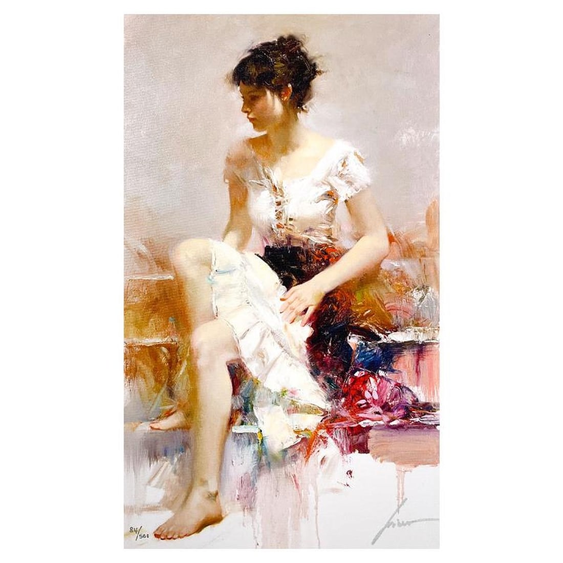 Pino (1939-2010) "White Lace" Limited Edition on Canvas, Numbered 70/500 and Hand Signed with: White Lace is a limited edition giclee on canvas by Pino (1939-2010), numbered 70/500 and hand signed by the artist. Includes Certificate of Authenticity. Measures approx. 20" x 12" (image). Reference