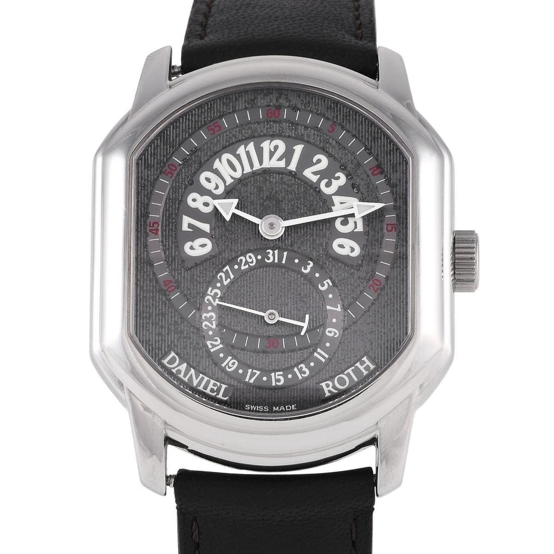 Daniel Roth Premier Retrograde Leather Watch: You won't regret adding this timepiece to your collection. The Daniel Roth Premier Retrograde Leather Men's Watch 807.L.10 has the iconic case shape Daniel Roth is known for. Fashioned in steel, the 4