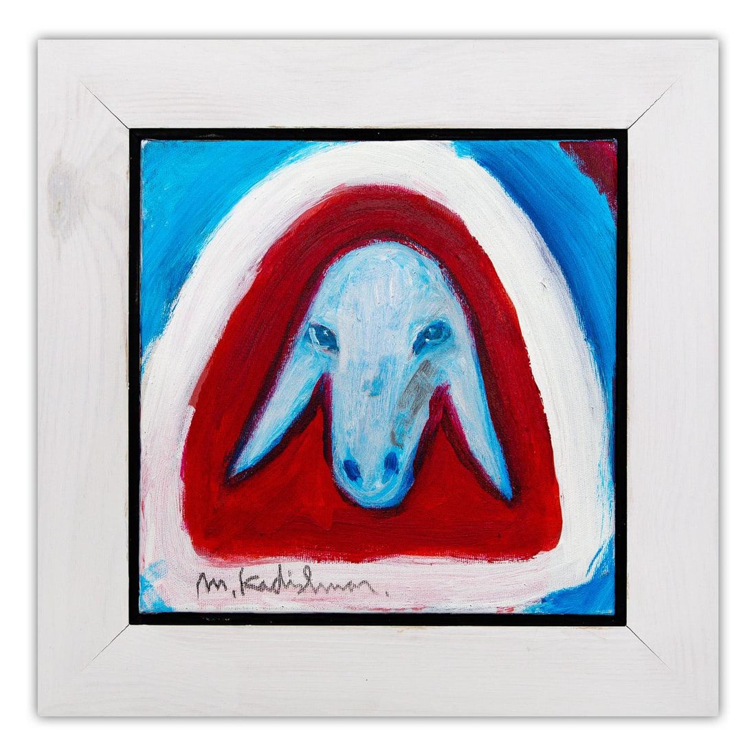 Menashe Kadishman- Original Acrylic on Canvas "Untitled": Artist: Menashe Kadishman. Medium: Original Acrylic on Canvas. Title: Untitled. Size: 12" x 12". Measures approx. 17" x 17" (framed). Signature: Hand Signed by the Artist. Certificate of Authenticity: