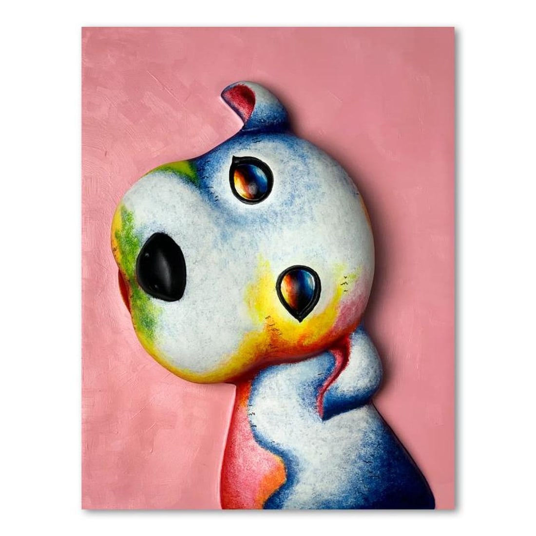 Wang, "Homer (Pink)" Hand Painted Limited Edition Bas Relief Sculpture, Numbered 12/99, Hand Signed (1 of 3)