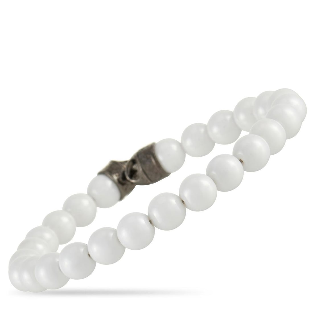 STEPHEN WEBSTER ENGLAND MADE ME SILVER AND BLACK RHODIUM WHITE CERAMIC BEADED BRACELET (NO CLASP): This Stephen Webster England Made Me beaded bracelet has a crisp, clean sensibility. A row of clean white ceramic beads come together to create this exciting style, which is devoid of a clasp system.