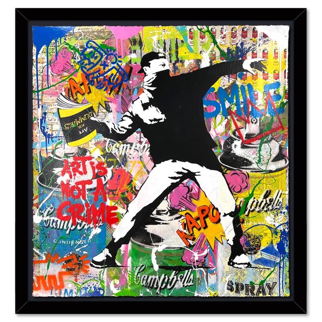 Mr. Brainwash, "Banksy Thrower" Framed Mixed Media Original, Hand Signed with Certificate of (1 of 3)