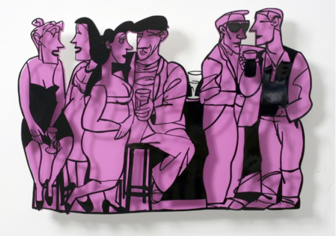 David Gerstein- Mixed Media Cutout Aluminum "Bar series - Small talk (purple)": Artist: David Gerstein. Medium: Mixed Media Cutout Aluminum. Title: Bar series - Small talk (purple). Size: 28" x 19". Signature: Signed and numbered. Certificate of Authenticity: Is included. Additio