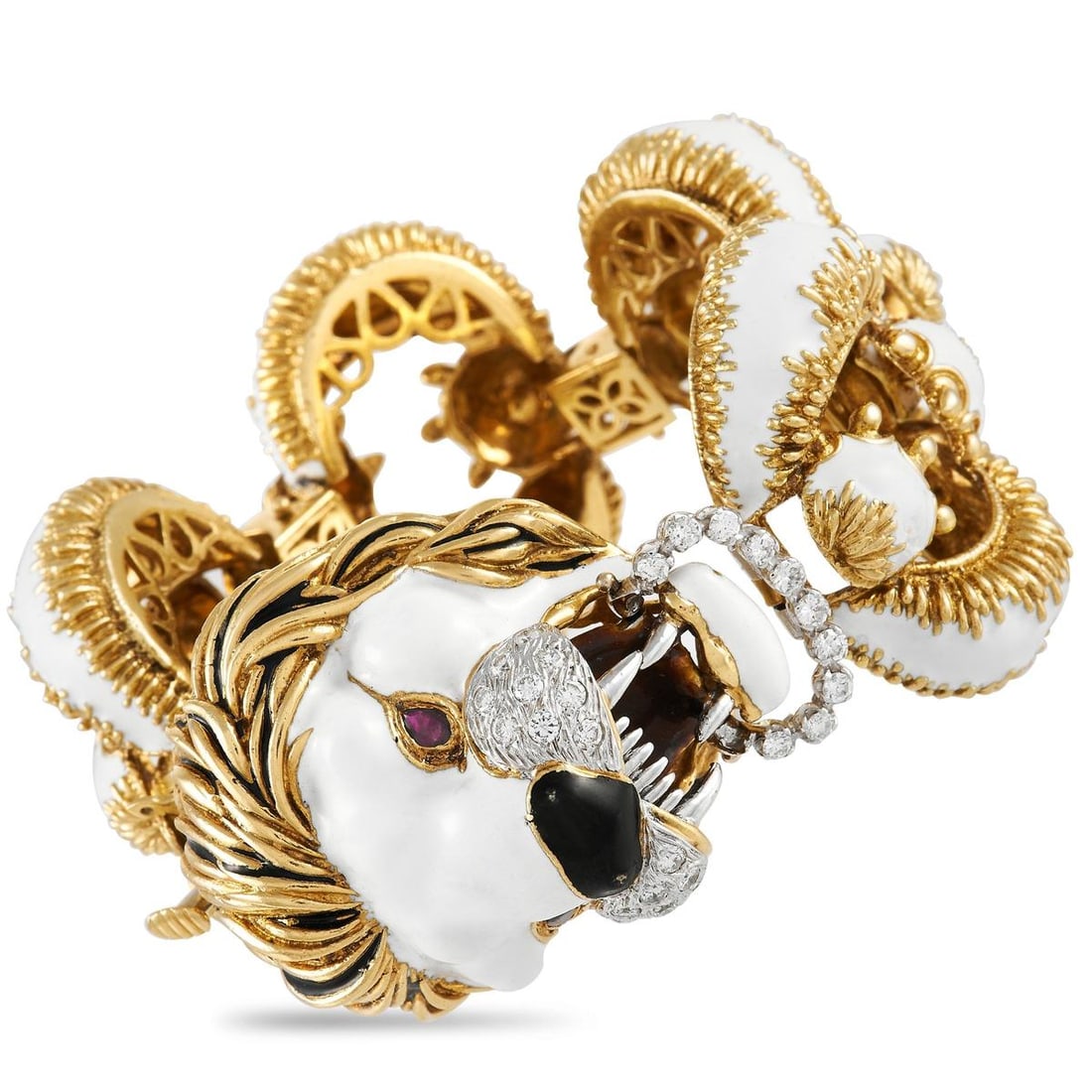 FRASCAROLO 18K YELLOW GOLD 1.15CT DIAMOND AND ENAMEL LION BRACELET (1 of 5)