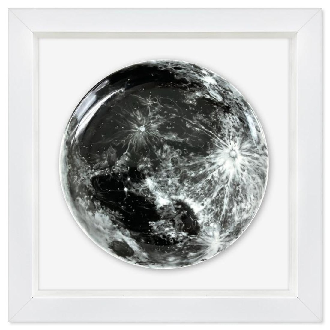 Robert Longo, "Last Moon" Framed Limited Edition Fine Bone China Plate.: Last Moon is a limited edition fine bone china plate by Robert Longo. This plate is custom framed and floated on linen. Measures approx. 15.5" x 15.5" (frame), 10.5" (plate diameter). Reference#: 6574