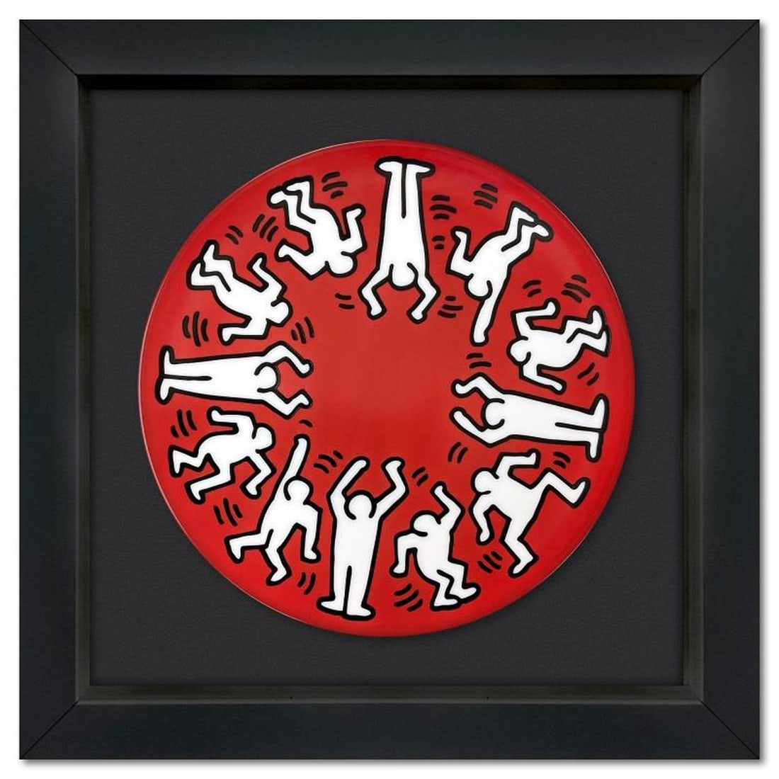 Keith Haring (1958-1990), "White on Red" Framed Limoges Porcelain Plate. (1 of 2)