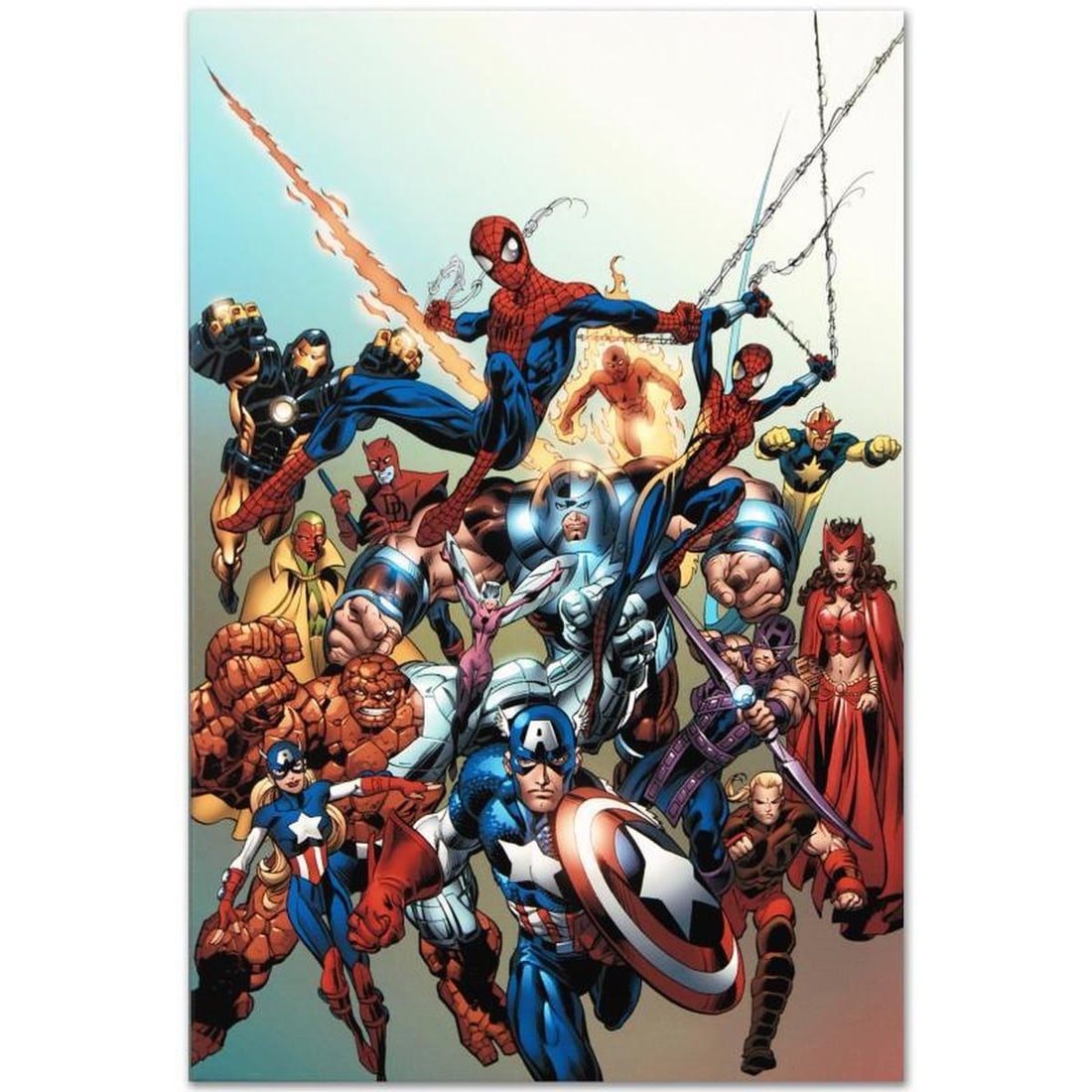 Marvel Comics "Last Hero Standing #1" Numbered Limited Edition Giclee on Canvas by Mark Bagley with: A piece of comic book history, this limited edition, from original art by Mark Bagley, depicts classic characters from the Marvel Universe. Mark Bagley got his start by winning Marvel's Try-Out contes