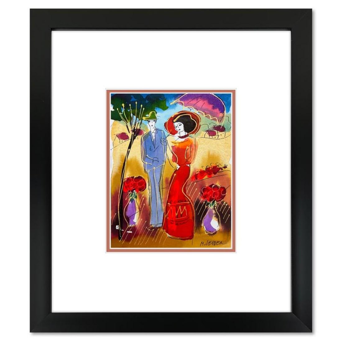 Moshe Leider, Framed Original Mixed Media Watercolor Painting, Hand Signed with Letter of: This is an original mixed media watercolor painting on paper by Moshe Leider. Hand signed by the artist, this piece comes custom framed and includes a Letter of Authenticity. Measures approximately 15