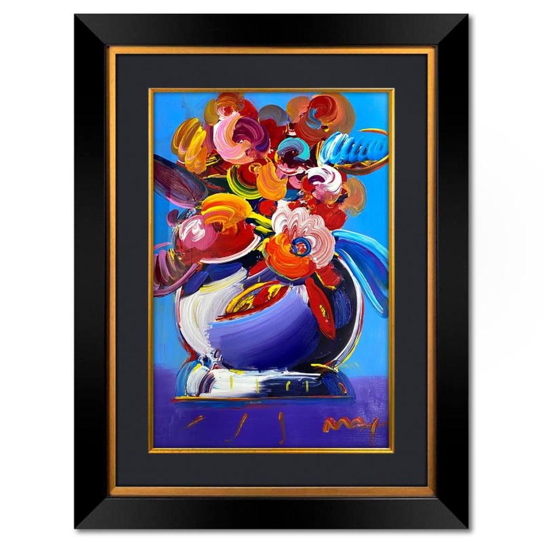 Peter Max, "Flowers II" Framed One-of-a-Kind Mixed Media, Hand Signed with Registration Number (1 of 2)
