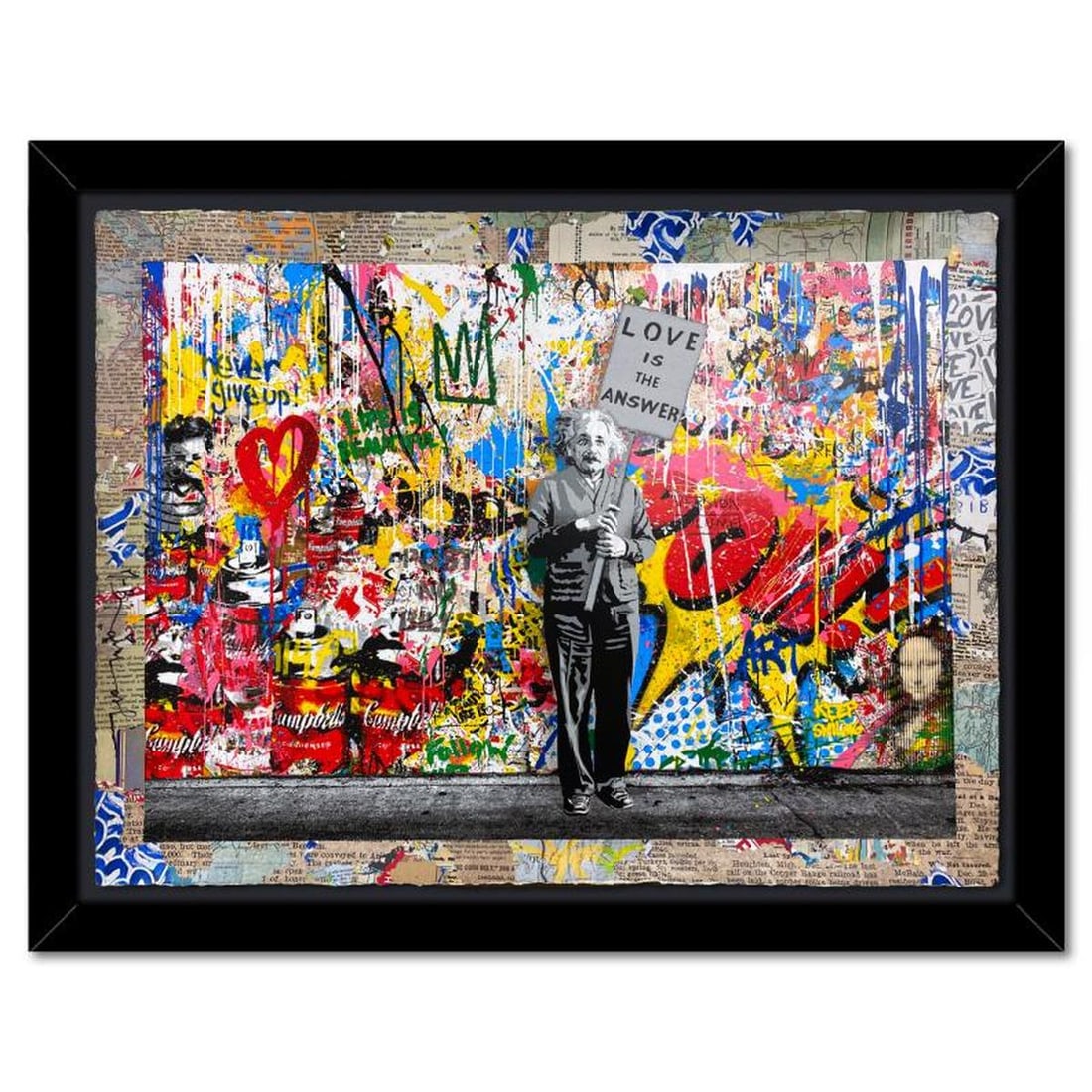 Mr. Brainwash, "M = BW2 Collage" Framed Unique (UNIQ) Mixed Media, Hand Signed with Certificate of (1 of 3)