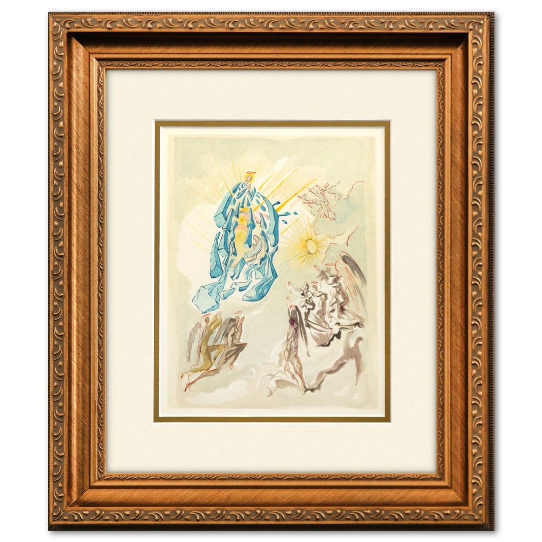 Salvador Dali- Original Color Woodcut on B.F.K. Rives Paper "Paradise 26": Artist: Salvador Dali. Medium: Original Color Woodcut on B.F.K. Rives Paper. Title: Paradise 26. Size: 13" x 10". Measures approx. 18" x 16" (framed). Certificate of Authenticity: Is included. Additio