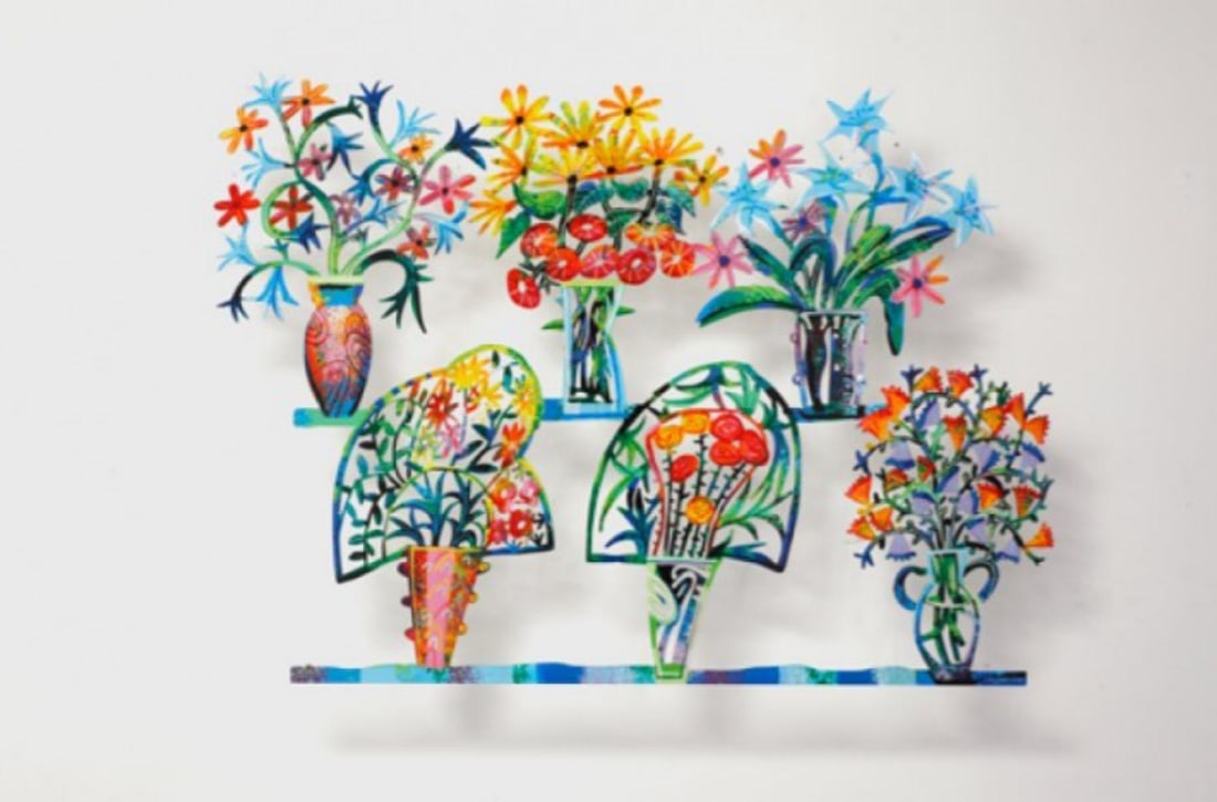 David Gerstein- Mixed Media Cutout Aluminum "Flower shop A": Artist: David Gerstein. Medium: Mixed Media Cutout Aluminum. Title: Flower shop A. Size: 49" x 35". Signature: Signed and numbered. Certificate of Authenticity: Is included. Additional: Limited editio