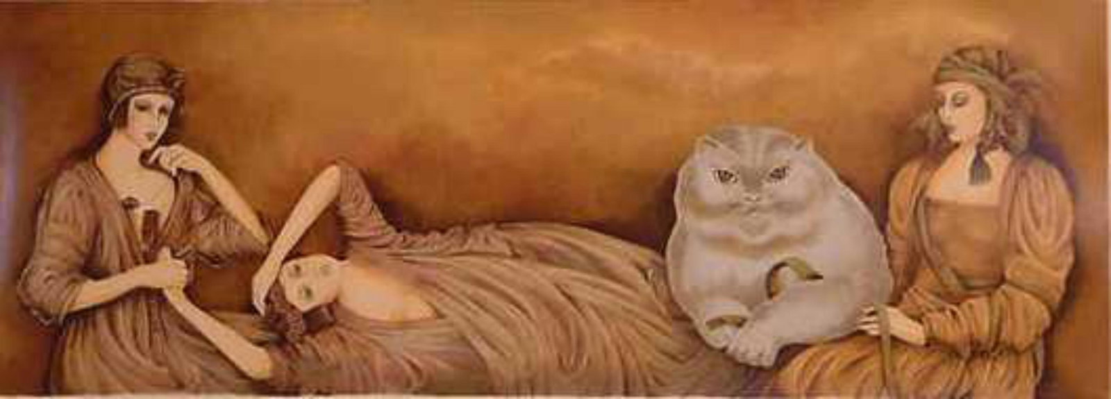 Haya Ran- Original Serigraph "The White Cat": Artist: Haya Ran. Medium: Original Serigraph. Title: The White Cat. Size: 10" x 28". Signature: Hand Signed by the Artist. Certificate of Authenticity: From the publisher. Reference#: 21156.