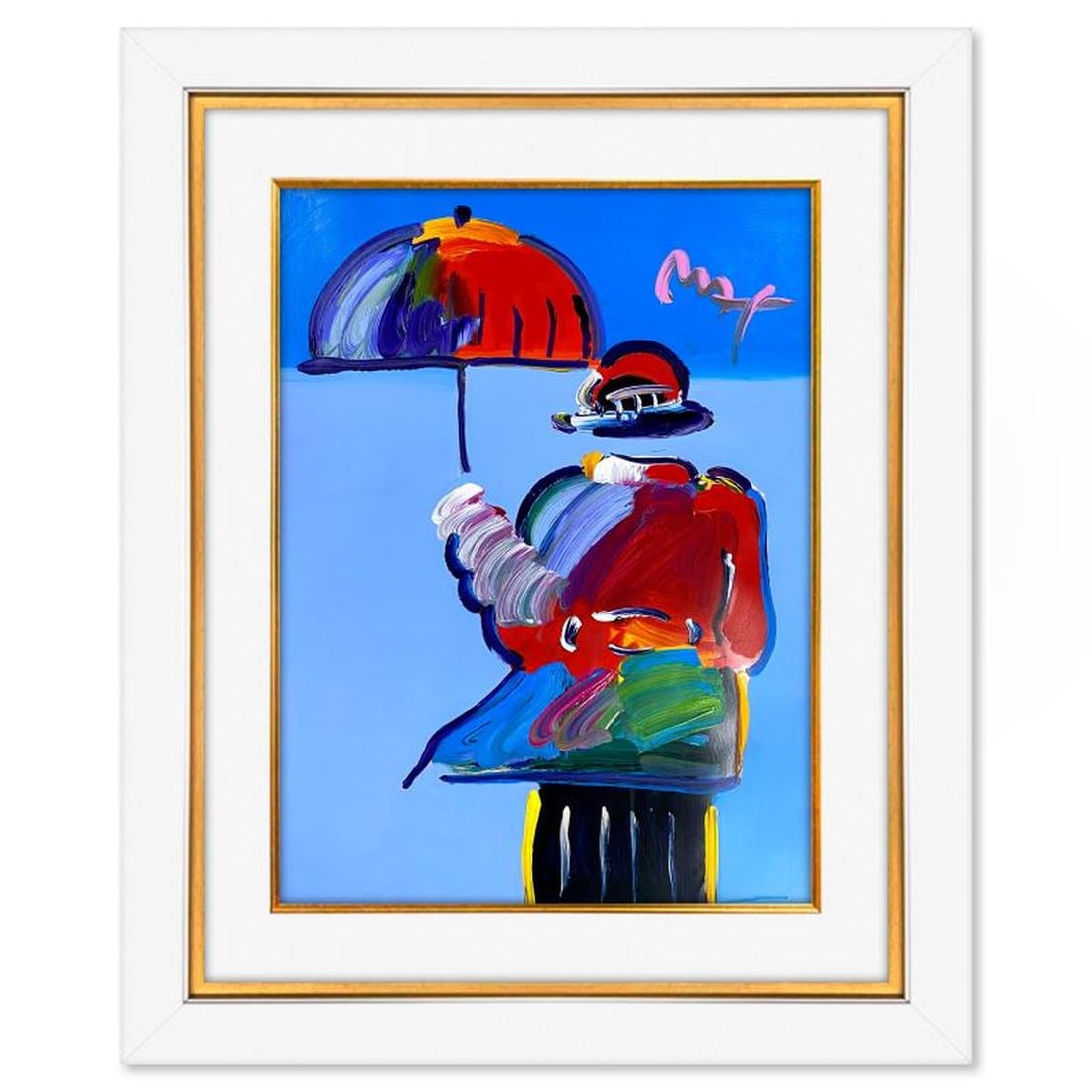 Peter Max, "Umbrella Man" Framed One-of-a-Kind Mixed Media, Hand Signed with Registration Number (1 of 2)