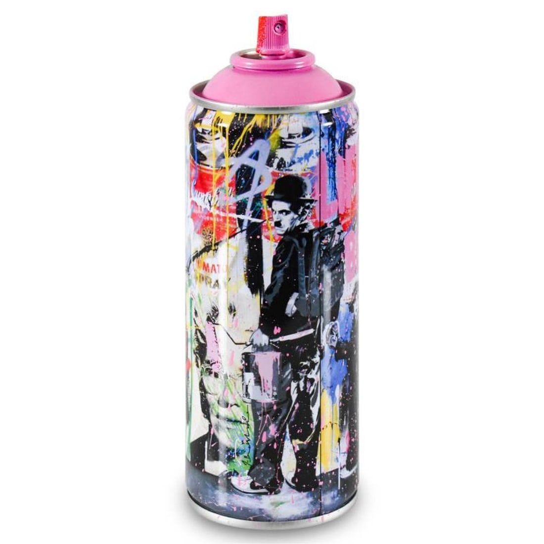 Mr. Brainwash, "Just Kidding (Pink)" Limited Edition Hand Painted Spray Can with Plate Signature. (1 of 3)