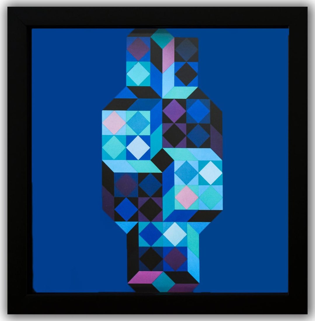 Victor Vasarely- Heliogravure Print "Tridim - G": Artist: Victor Vasarely. Medium: Heliogravure Print. Title: Tridim - G. Size: 10" x 10". Measures approx. 12" x 12" (framed). Additional: Custom Framed , 1971. Reference#: 21386.