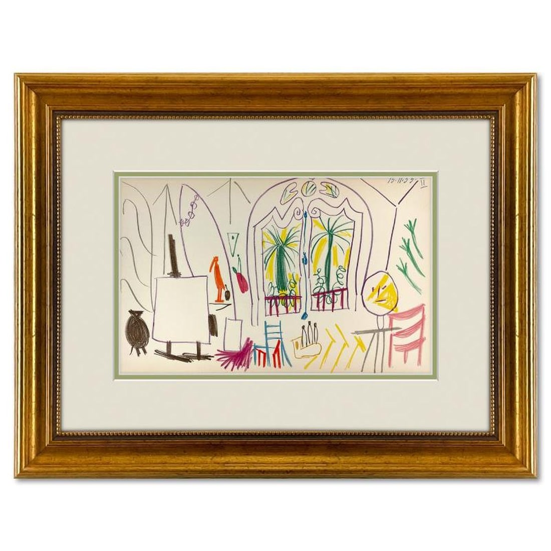 Pablo Picasso (1881-1973), "Carnet de Californie 15.11.55-II" Vintage Lithograph Lithograph on Paper: Carnet de Californie 15.11.55-II is a vintage lithograph on paper by Pablo Picasso (1881-1973). This piece is from Picasso's Carnet de Californie Series and was printed in Paris, France by Mourlot Stu