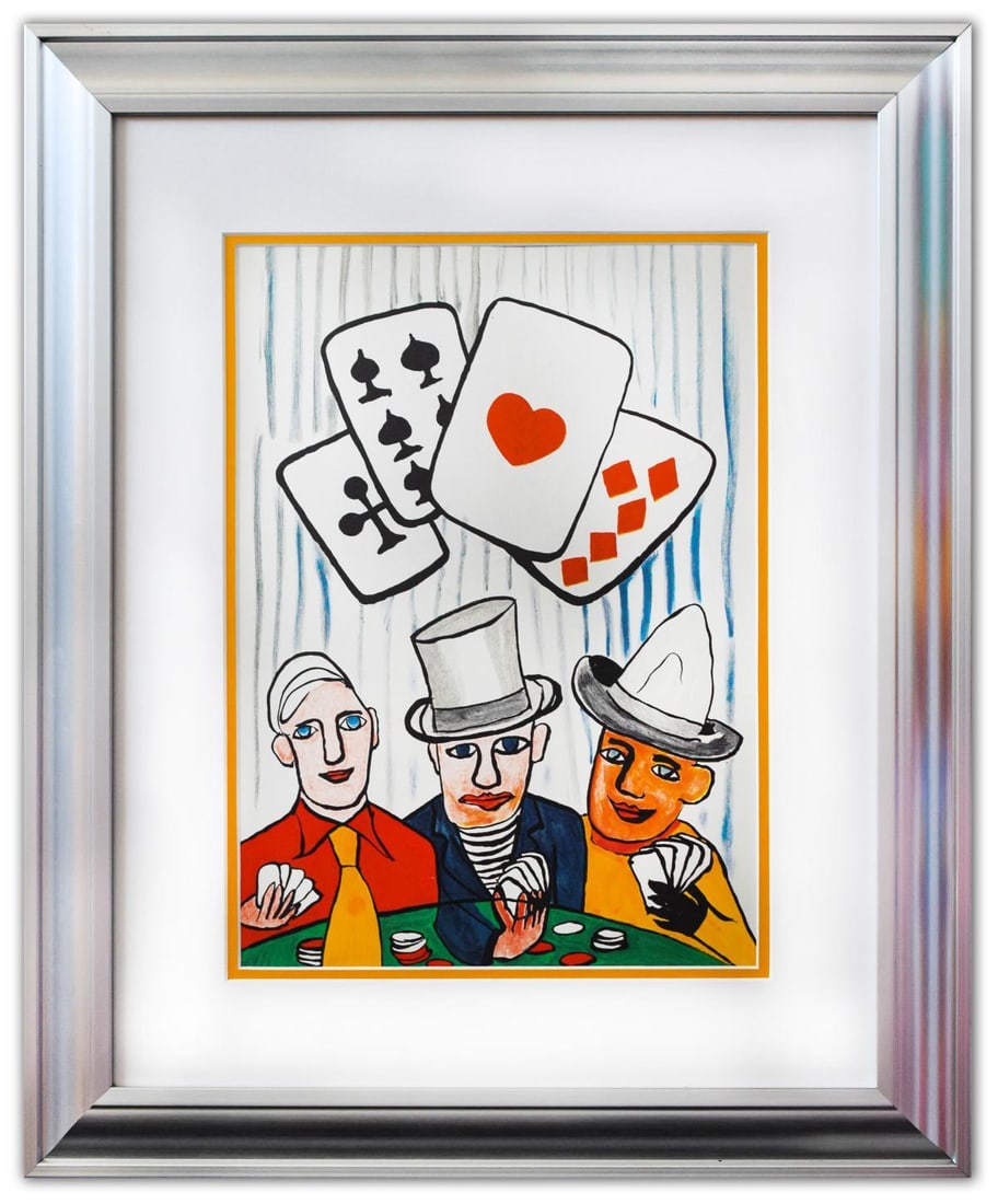 Alexander Calder- Lithograph "DLM212 - Joueurs de cartes I": Artist: Alexander Calder. Medium: Lithograph. Title: DLM212 - Joueurs de cartes I. Size: 15" x 11". Measures approx. 23" x 19" (framed). Certificate of Authenticity: Is included. Additional: Custom fr