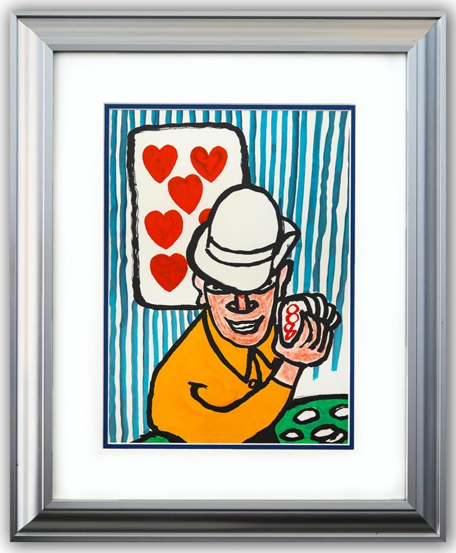 Alexander Calder- Lithograph "DLM212 - JOUEURS DE CARTES II": Artist: Alexander Calder. Medium: Lithograph. Title: DLM212 - JOUEURS DE CARTES II. Size: 15" x 11". Measures approx. 23" x 19" (framed). Certificate of Authenticity: Is included. Additional: Custom f