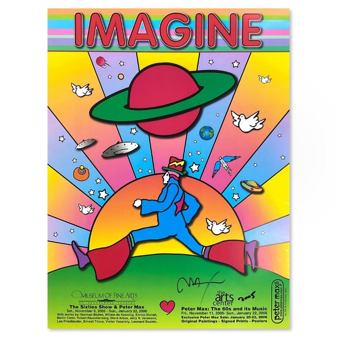 Peter Max, "Imagine" Hand Signed Poster with Letter of Authenticity. (1 of 2)