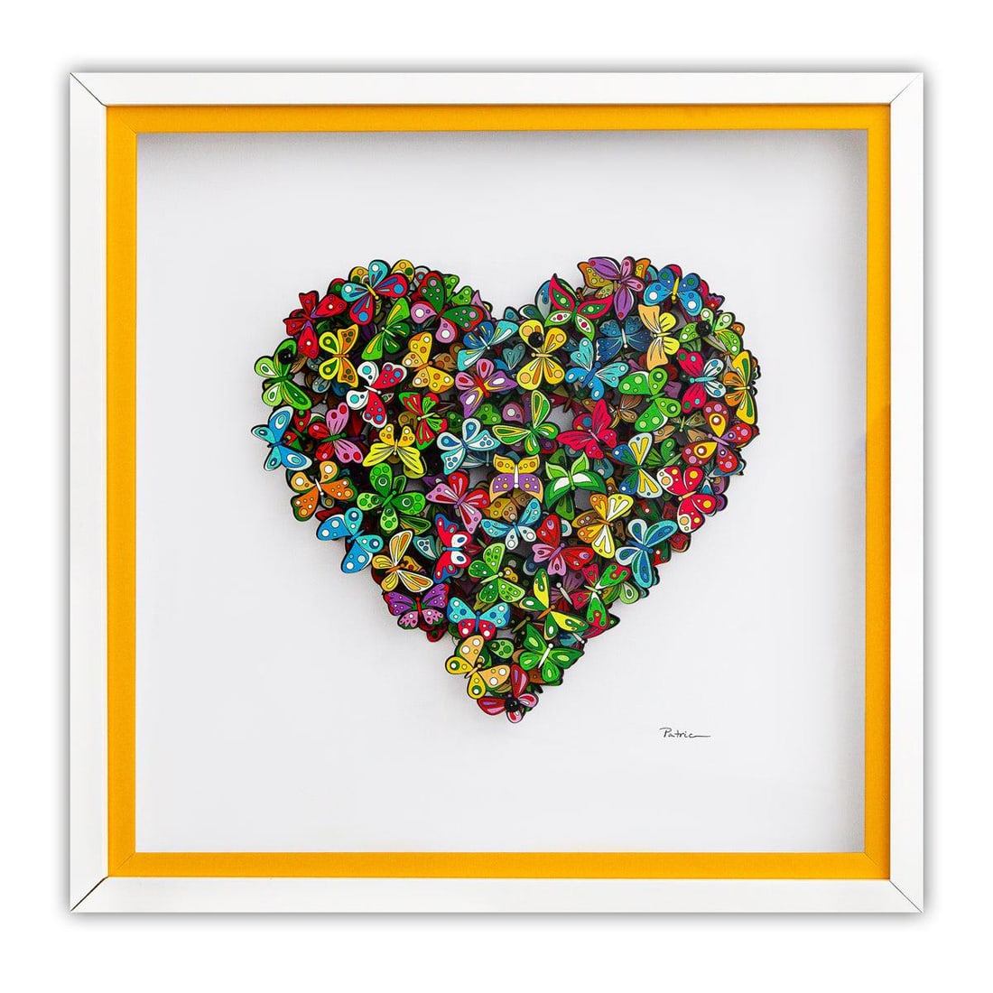 Patricia Govezensky- 3D Multilayered Woodcut "Love in Paradise": Artist: Patricia Govezensky. Medium: 3D Multilayered Woodcut. Title: Love in Paradise. Size: 12" x 12". Measures approx. 20" x 20" (framed). Signature: Hand Signed and numbered by the artist. Certific
