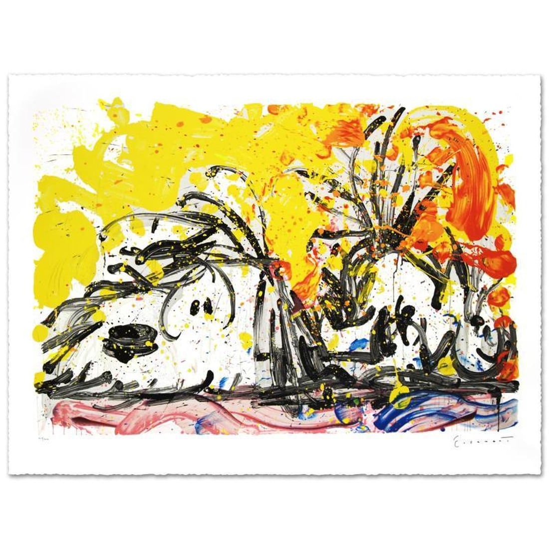 Blow Dry Limited Edition Hand Pulled Original Lithograph (37" x 25.5") by Renowned Charles Schulz: Blow Dry is a limited edition hand pulled original lithograph on museum quality deckle-edge paper, numbered and hand signed by Tom Everhart. This is one of the final Everhart editions to be created on