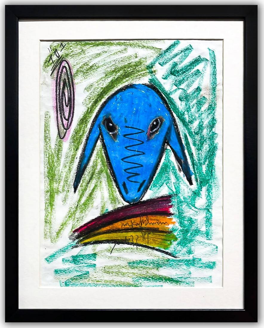 Menashe Kadishman- Pastel on Paper "Untitled": Artist: Menashe Kadishman. Medium: Pastel on Paper. Title: Untitled. Size: 16.5" x 12". Measures approx. 19.5" x 15.5" (framed). Signature: Hand Signed by the artist. Additional: Custom framed. Refere