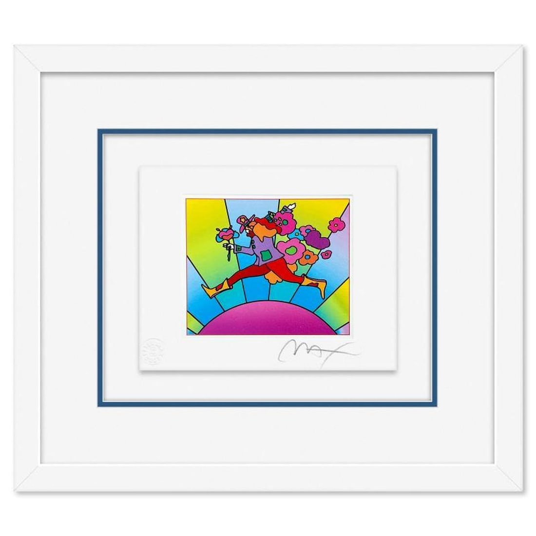 Peter Max, "Flower Jumper Over Sunrise on Blends I" Framed Limited Edition Lithograph, Numbered and (1 of 2)