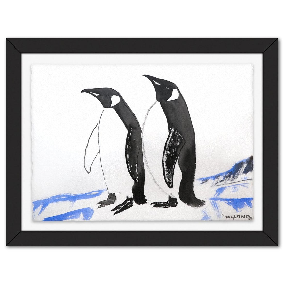 Wyland- Original Sumi Ink Painting "Two Penguins" (1 of 2)