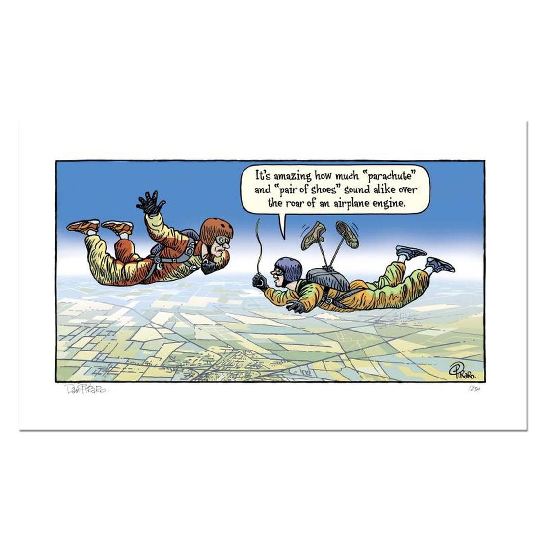 Bizarro, "Parachute" Numbered Limited Edition Hand Signed by creator Dan Piraro; Letter of: Parachute is a limited edition giclee on paper by Dan Piraro, creator of the critically acclaimed and award winning comic strip, Bizarro! This piece is numbered and hand signed by the artist and inclu