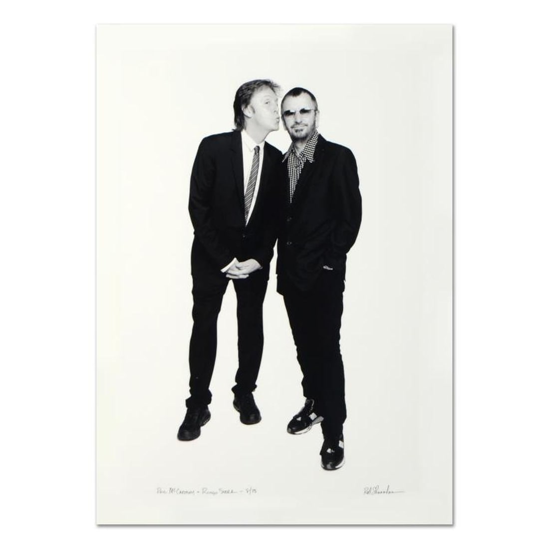 Rob Shanahan, "Paul McCartney & Ringo Starr" Hand Signed Limited Edition Giclee with Certificate of: Paul McCartney & Ringo Starr is a limited edition giclee on paper, numbered and hand signed by acclaimed music industry photographer Rob Shanahan. Includes Certificate of Authenticity. Measures approx