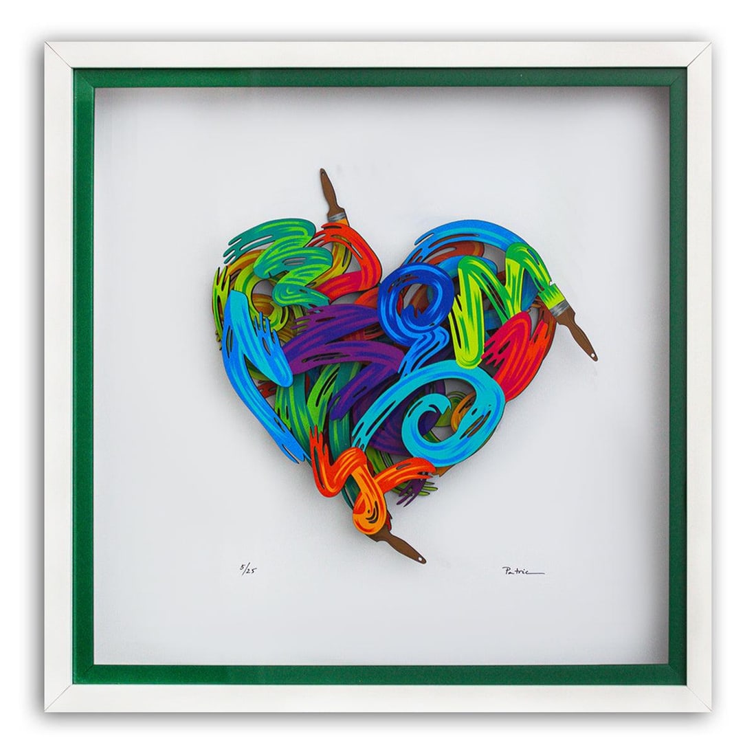 Patricia Govezensky- 3D Multilayered Woodcut "Colors of Love": Artist: Patricia Govezensky. Medium: 3D Multilayered Woodcut. Title: Colors of Love. Size: 12" x 12". Measures approx. 20" x 20" (framed). Signature: Hand Signed by the artist. Certificate of Authenti