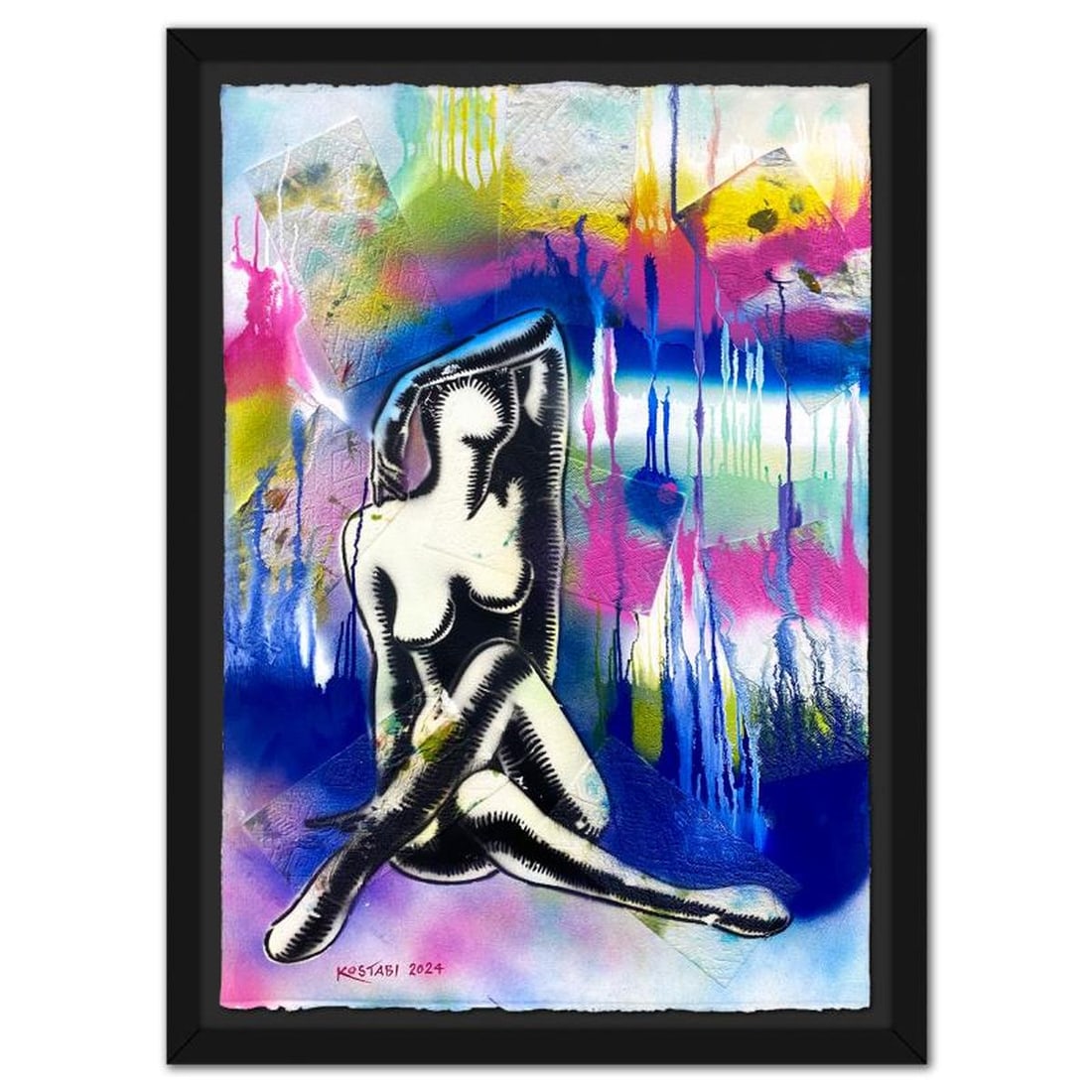 Mark Kostabi, "Sheer Ecstasy - New York" Framed Original Mixed Media Painting, Hand Signed with (1 of 3)