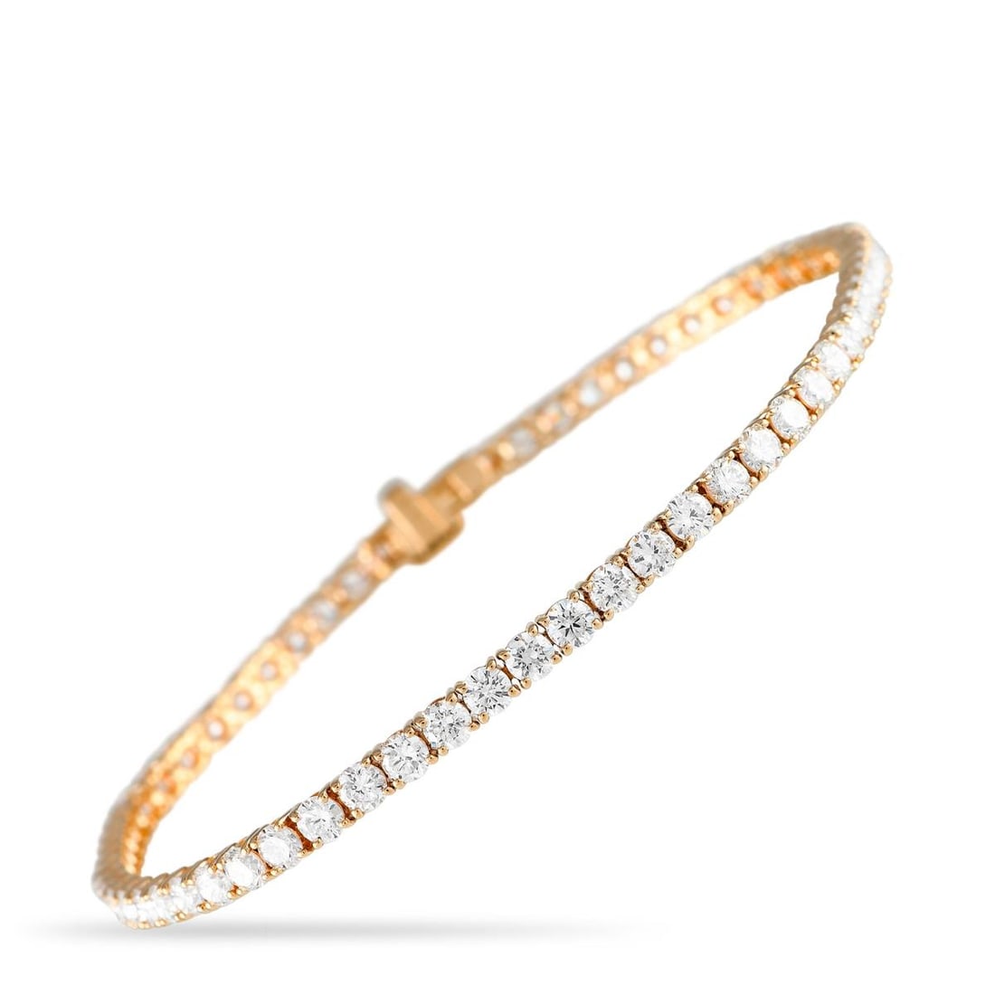 14K ROSE GOLD 5.20CT LAB-GROWN DIAMOND TENNIS BRACELET: The quintessential tennis bracelet that you can confidently wear every day. This 14k rose bracelet features a single line of 63 round brilliant lab-grown diamonds, totaling 5.20 carats. Attractive and