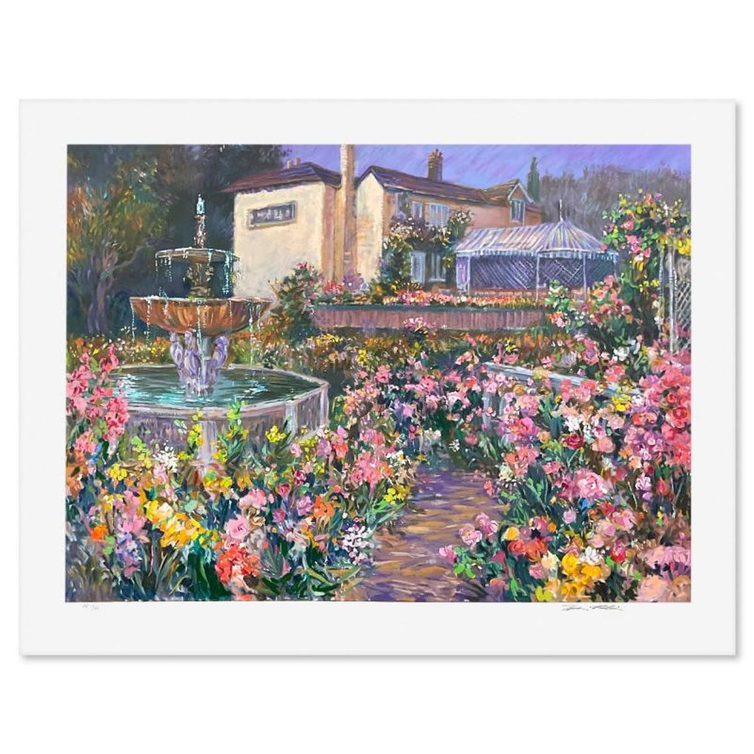 Henri Plisson (1933-2006), "Villa Fontana" Limited Edition Serigraph, Numbered 1/21 and Hand Signed: Villa Fontana is a limited edition serigraph on paper by Henri Plisson (1933-2006), numbered 1/21 and hand signed by the artist. Includes Letter of Authenticity. Measures approx. 29.5" x 37" (border),