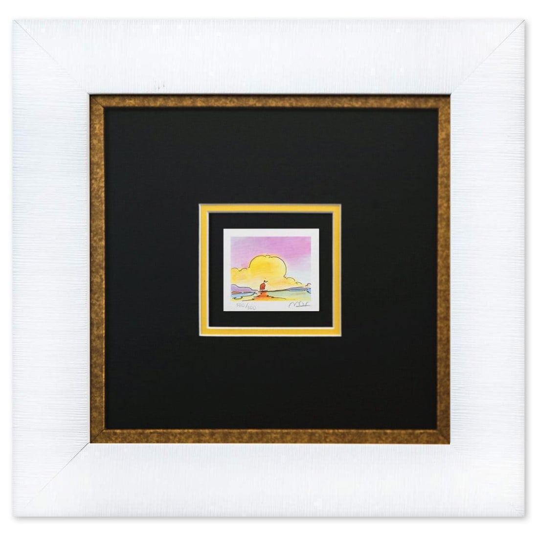 Peter Max- Original Lithograph "Sailboat on the Horizon (Mini Series)": Artist: Peter Max. Medium: Original Lithograph. Title: Sailboat on the Horizon (Mini Series). Size: 2.5" x 3". Measures approx. 17" x 17" (framed). Signature: Hand Signed and Numbered by the artist. C