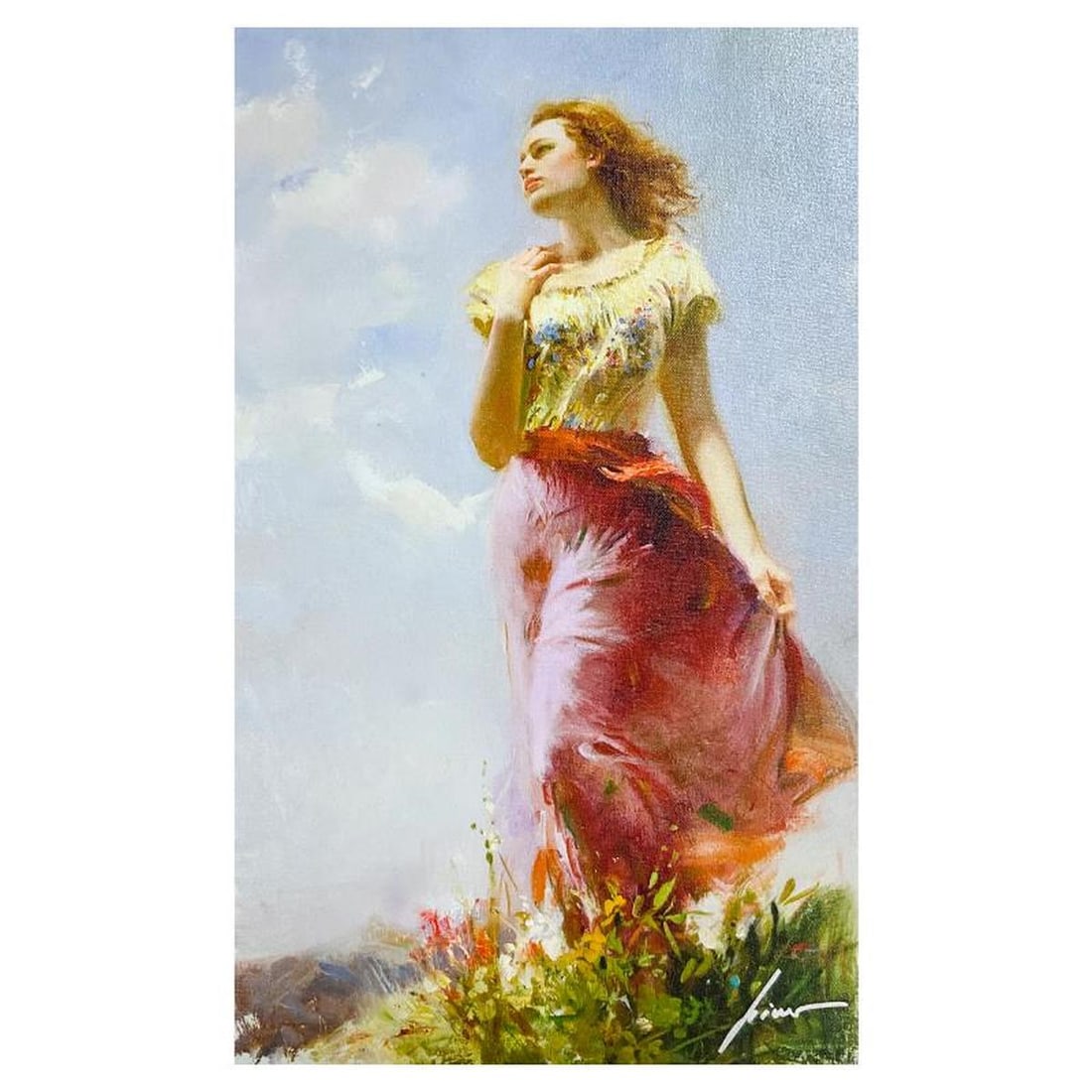 Pino (1939-2010) "Wind Swept" Limited Edition on Canvas, Numbered and Hand Signed with Certificate: Wind Swept is a limited edition giclee on canvas by Pino (1939-2010), numbered and hand signed by the artist. Includes Certificate of Authenticity. Measures approx. 20" x 12" (image). Reference#: 7914