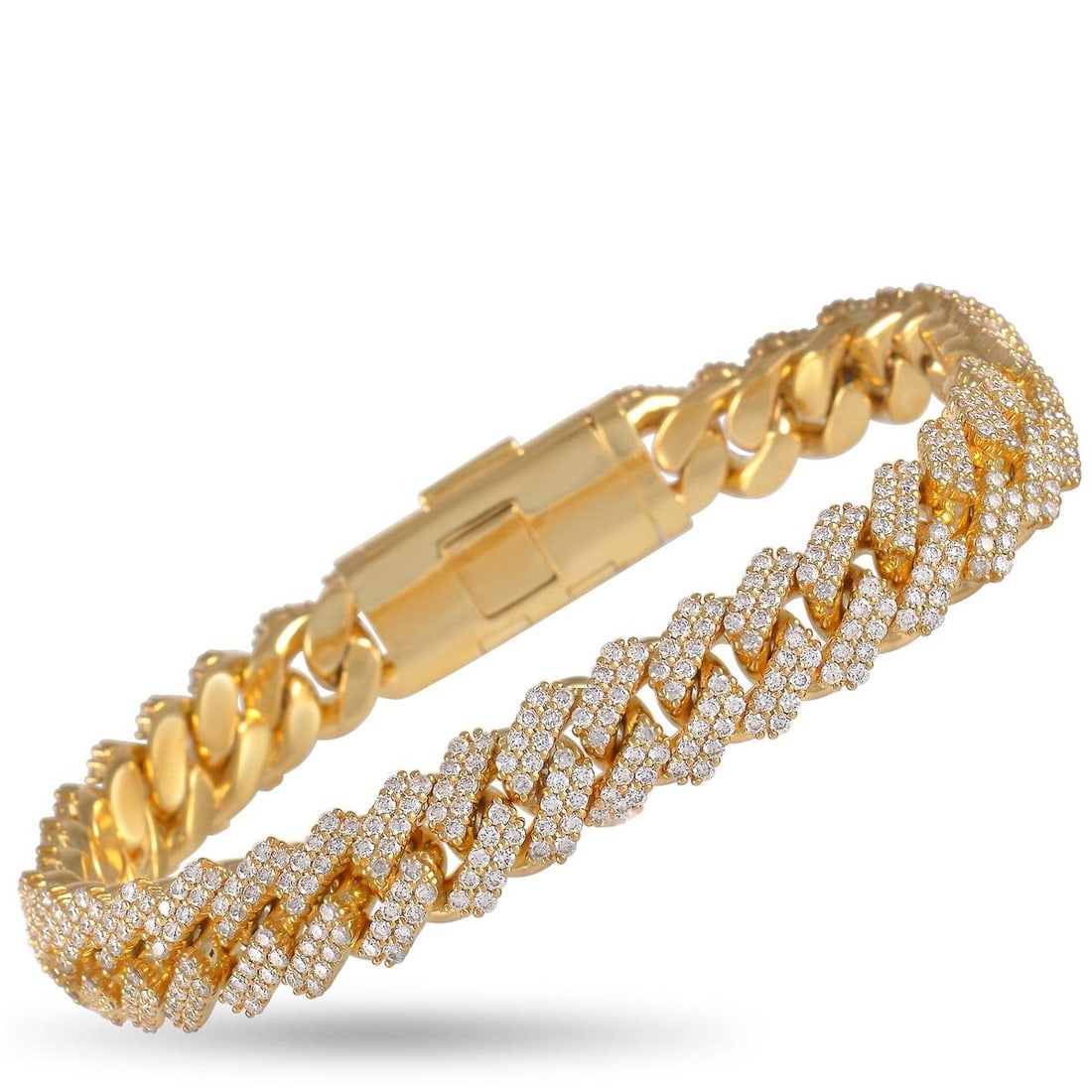 14K YELLOW GOLD 8.94 CT DIAMOND CUBAN LINK BRACELET: Youll make a statement every time you put on this impressive Cuban Link bracelet. Crafted from opulent 14K Yellow Gold, this luxury piece shines to life thanks to 8.94 carats of round-cut inset diamon