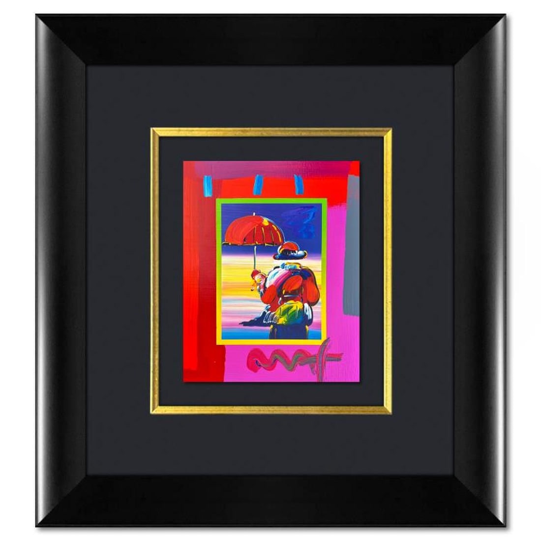 Peter Max, "Umbrella Man on Blends" Framed One-of-a-Kind Acrylic Mixed Media, Hand Signed with (1 of 2)
