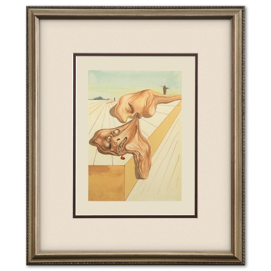 Salvador Dali- Original Color Woodcut on B.F.K. Rives Paper "Inferno 30": Artist: Salvador Dali. Medium: Original Color Woodcut on B.F.K. Rives Paper. Title: Inferno 30. Size: 13" x 10". Measures approx. 19.5" x 16.5" (framed). Certificate of Authenticity: Is included. Addi