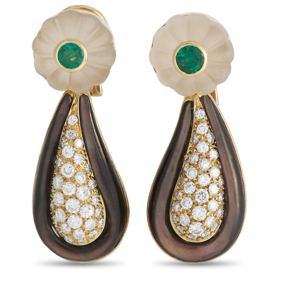 BVLGARI VINTAGE 18K YELLOW GOLD 1.50CT DIAMOND, CRYSTAL, EMERALD, AND MOTHER OF PEARL EARRINGS (1 of 3)
