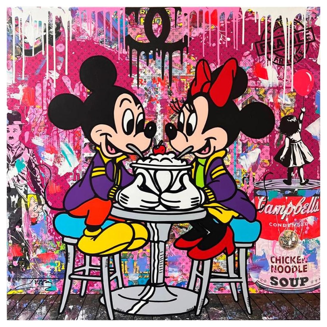 Jozza, "Ice Cream for Two" Unique Mixed Media on Canvas, Hand Signed with Letter of Authenticity.: Ice Cream for Two is a unique mixed media acrylic on gallery wrapped canvas by Jozza. Hand Signed by the artist and titled in verso, the piece comes with a letter of authenticity. Measures approximate