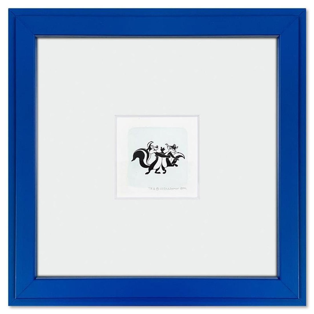 Pepe Le Pew & Penelope Pussycat Framed Limited Edition Etching with Hand Tinted Color from Warner: Pepe Le Pew & Penelope Pussycat is a limited edition etching on paper with hand tinted coloring from Warner Bros., numbered and dated 1999. This piece comes framed. Measures approx. 9" x 9" (frame), 1