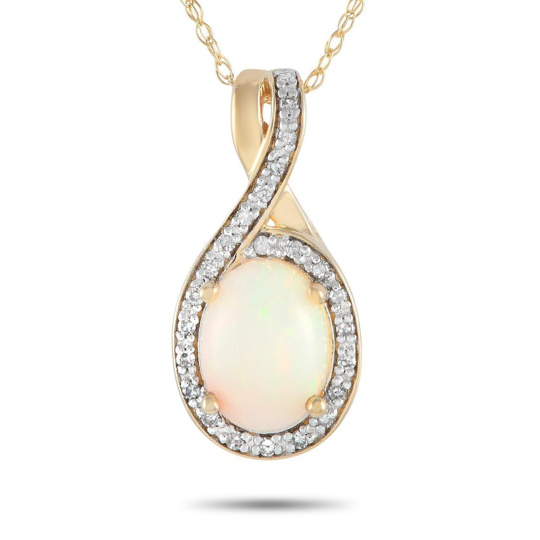 14K YELLOW GOLD 0.11CT DIAMOND AND OPAL PENDANT NECKLACE (1 of 4)