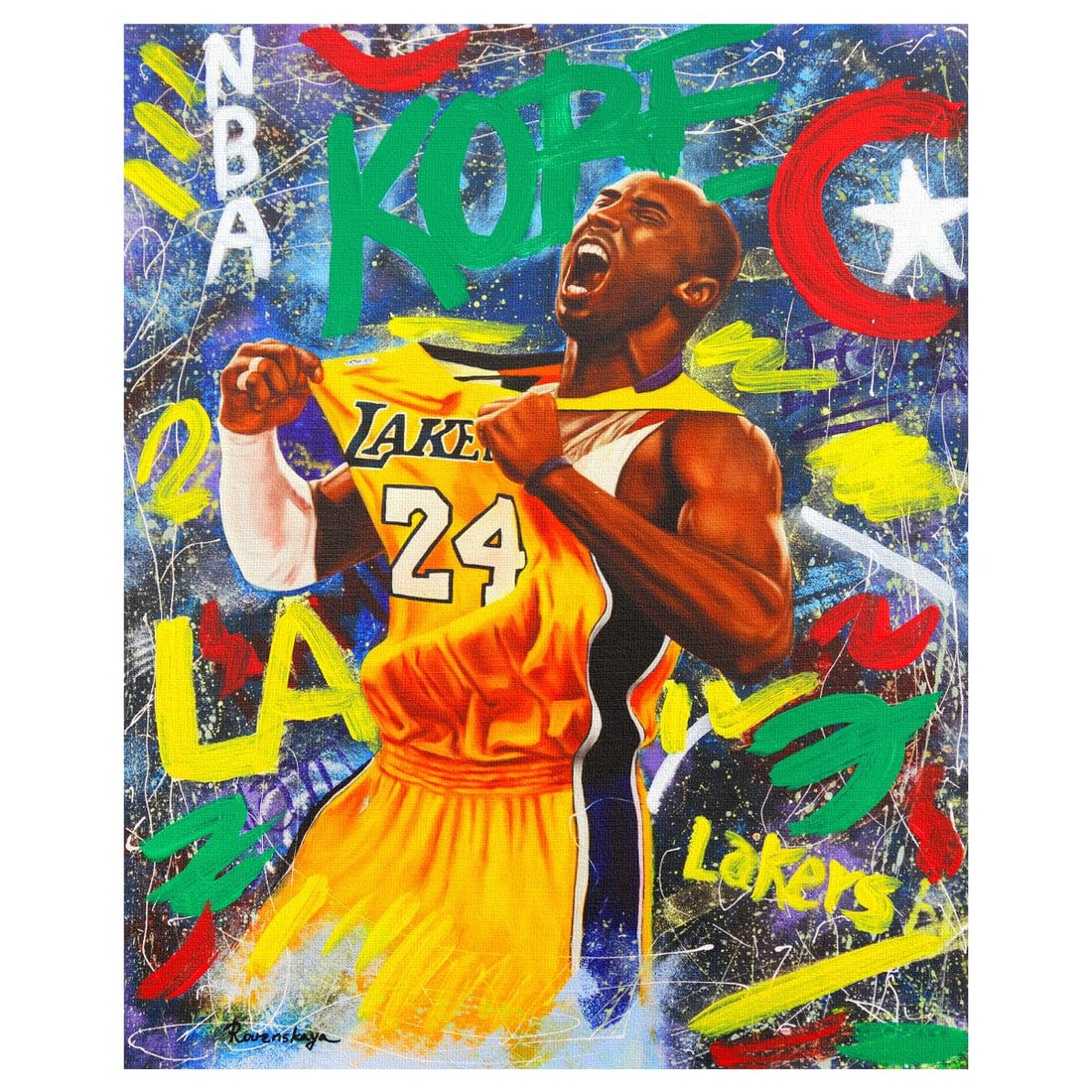 Nastya Rovenskaya- Original Mixed Media on Canvas "Kobe Bryant" (1 of 2)