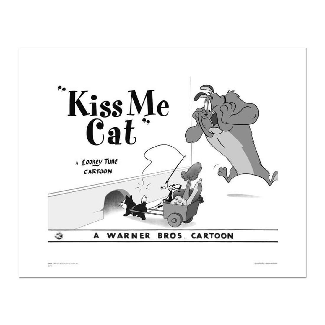 Kiss Me Cat Numbered Limited Edition Giclee from Warner Bros. with Certificate of Authenticity.: Kiss Me Cat is a limited edition giclee on paper from Warner Bros. featuring iconic Looney Tunes characters. The art was taken from an original Lobby Card used to promote "Kiss Me Cat" released in 195