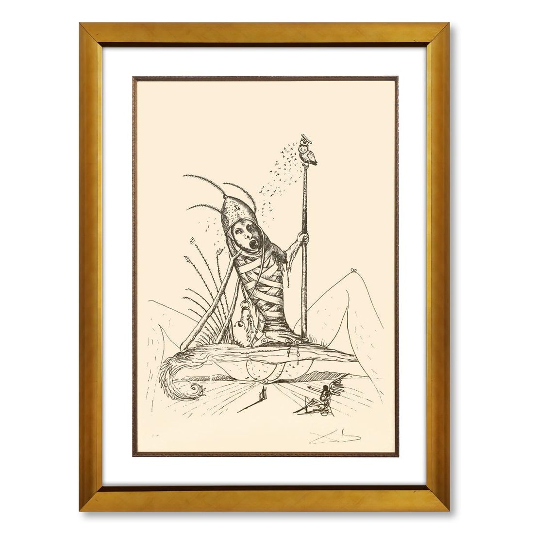 Salvador Dali- Original Lithograph from Gouache and Collage "Les Songes Drolatiques de Pantagruel": Artist: Salvador Dali. Medium: Original Lithograph from Gouache and Collage. Title: Les Songes Drolatiques de Pantagruel. Size: 30" x 21". Measures approx. 39" x 30" (framed). Signature: Hand signed a