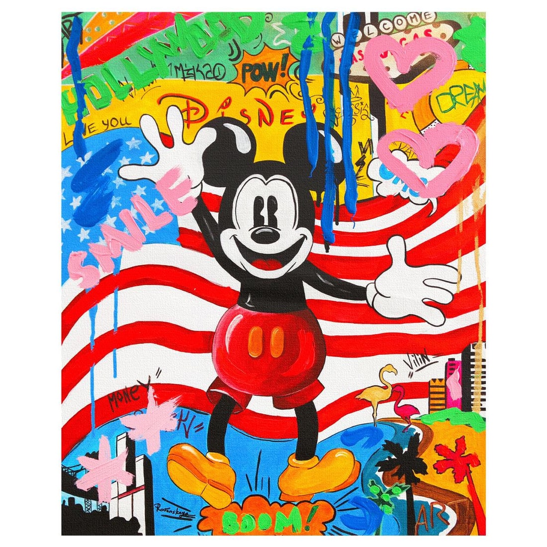 Nastya Rovenskaya- Original Mixed Media on Canvas "Back in the U.S.A" (1 of 2)